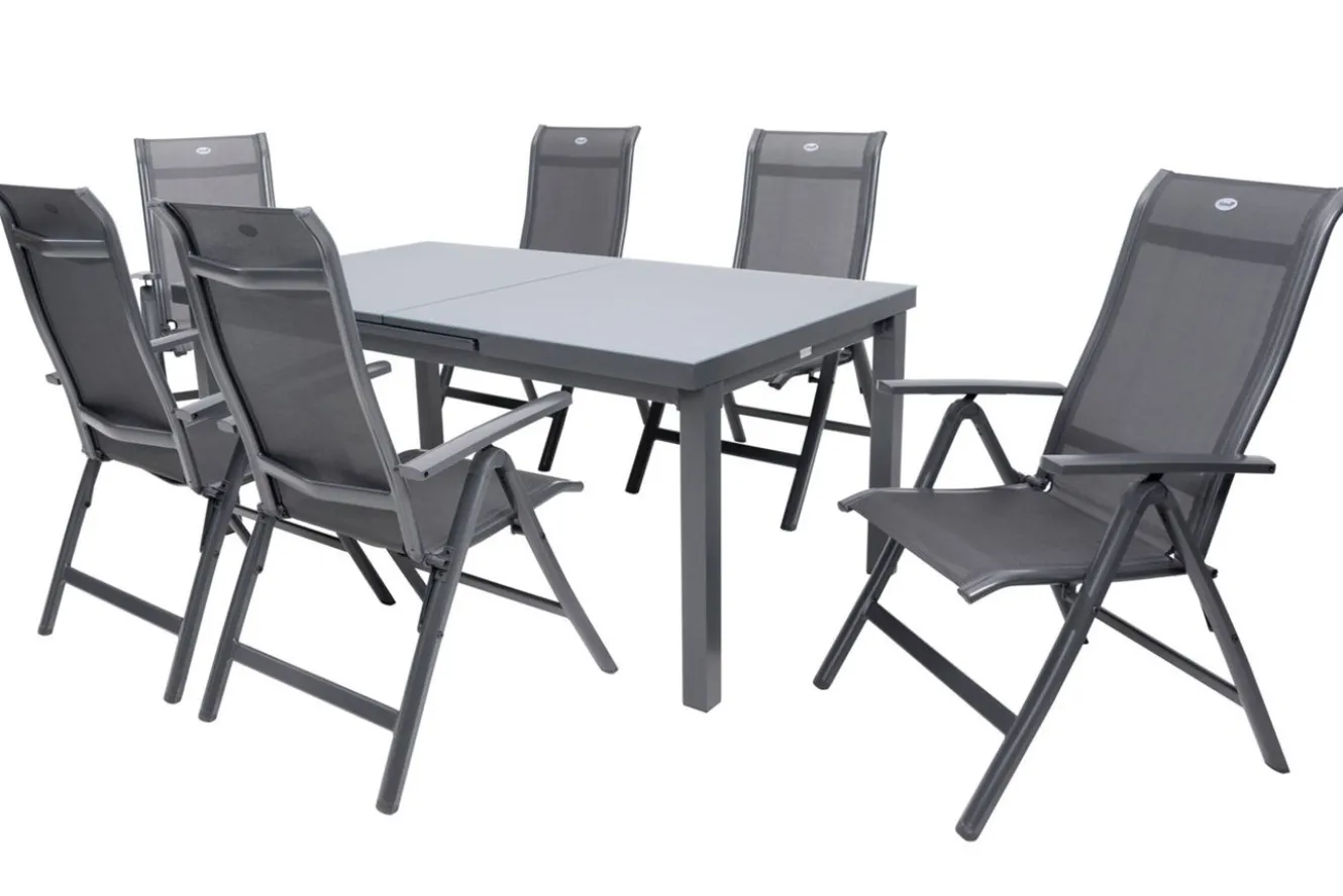 HARTMAN Alice Comfort Garten-Essgruppe, xerix, Alu/Textilene, Tisch 180/240x100cm, 6 Klappstühle