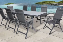 HARTMAN Alice Comfort Garten-Essgruppe, xerix, Alu/Textilene, Tisch 180/240x100cm, 8 Klappstühle