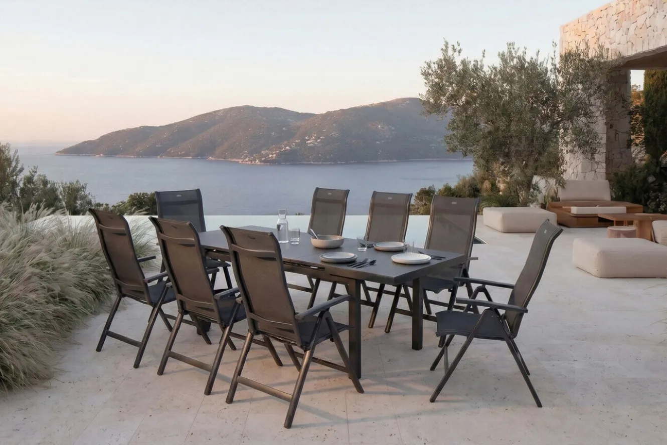 HARTMAN Alice Comfort Garten-Essgruppe, xerix, Alu/Textilene, Tisch 180/240x100cm, 8 Klappstühle