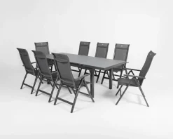 HARTMAN Alice Comfort Garten-Essgruppe, xerix, Alu/Textilene, Tisch 180/240x100cm, 8 Klappstühle
