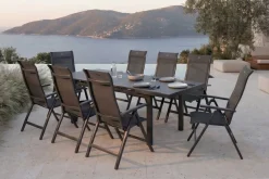 HARTMAN Alice Comfort Garten-Essgruppe, xerix, Alu/Textilene, Tisch 180/240x100cm, 8 Klappstühle