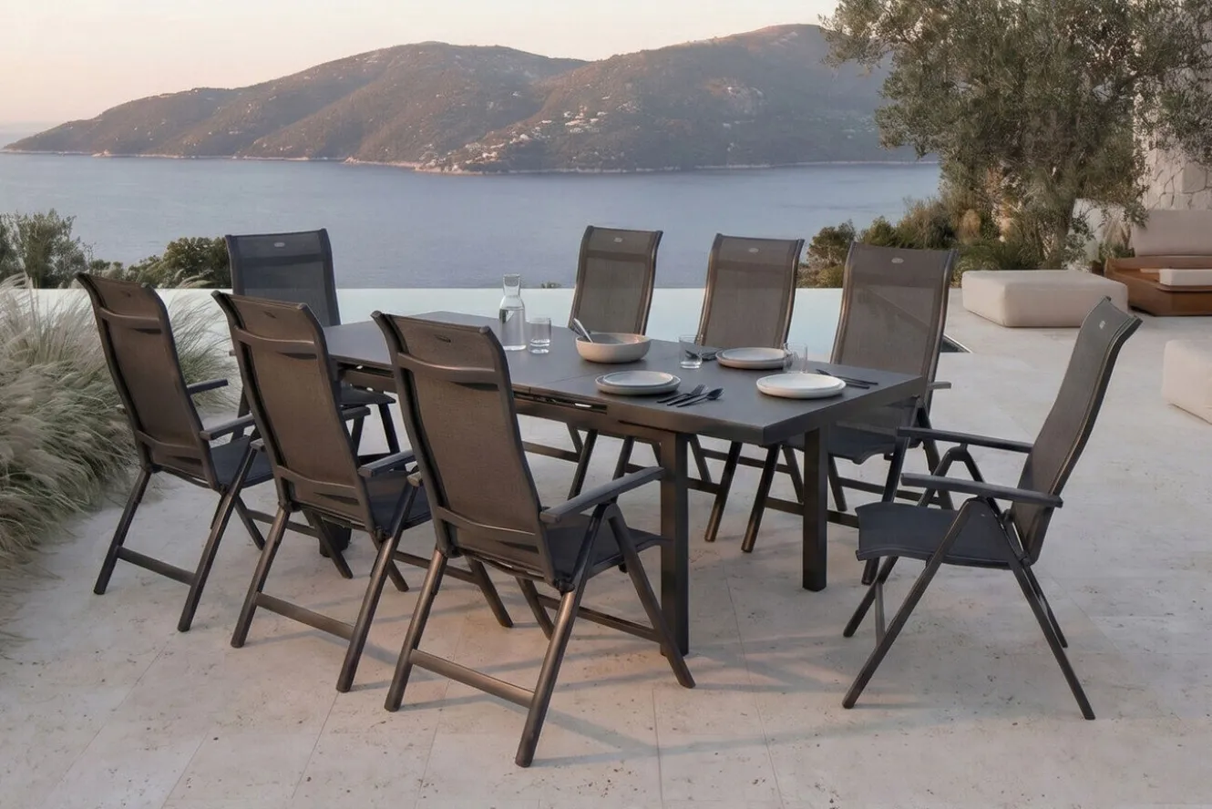 HARTMAN Alice Comfort Garten-Essgruppe, xerix, Alu/Textilene, Tisch 180/240x100cm, 8 Klappstühle