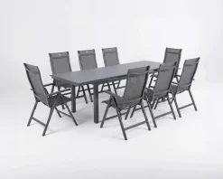 HARTMAN Alice Comfort Garten-Essgruppe, xerix, Alu/Textilene, Tisch 180/240x100cm, 8 Klappstühle