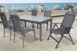 HARTMAN Alice Comfort Garten-Essgruppe, xerix, Alu/Textilene, Tisch 180/240x100cm, 4 Stapel-, 2 Klappstühle