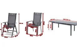 HARTMAN Alice Comfort Garten-Essgruppe, xerix, Alu/Textilene, Tisch 180/240x100cm, 4 Stapel-, 2 Klappstühle