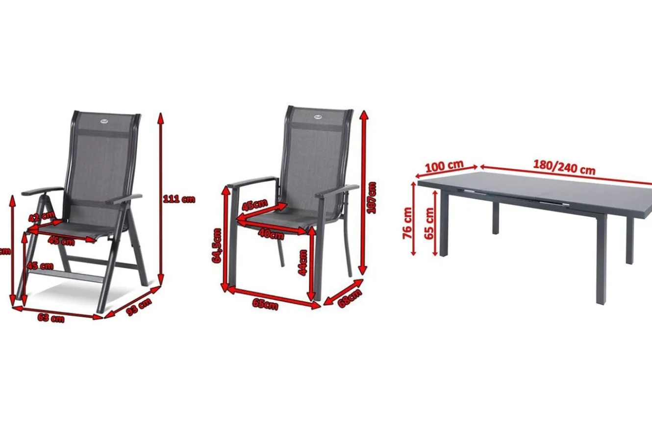HARTMAN Alice Comfort Garten-Essgruppe, xerix, Alu/Textilene, Tisch 180/240x100cm, 4 Stapel-, 2 Klappstühle