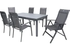 HARTMAN Alice Comfort Garten-Essgruppe, xerix, Alu/Textilene, Tisch 180/240x100cm, 4 Stapel-, 2 Klappstühle
