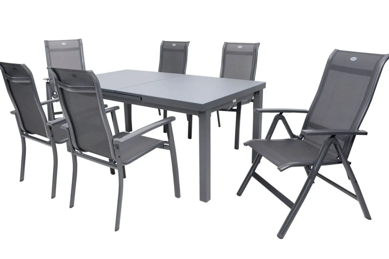 HARTMAN Alice Comfort Garten-Essgruppe, xerix, Alu/Textilene, Tisch 180/240x100cm, 4 Stapel-, 2 Klappstühle