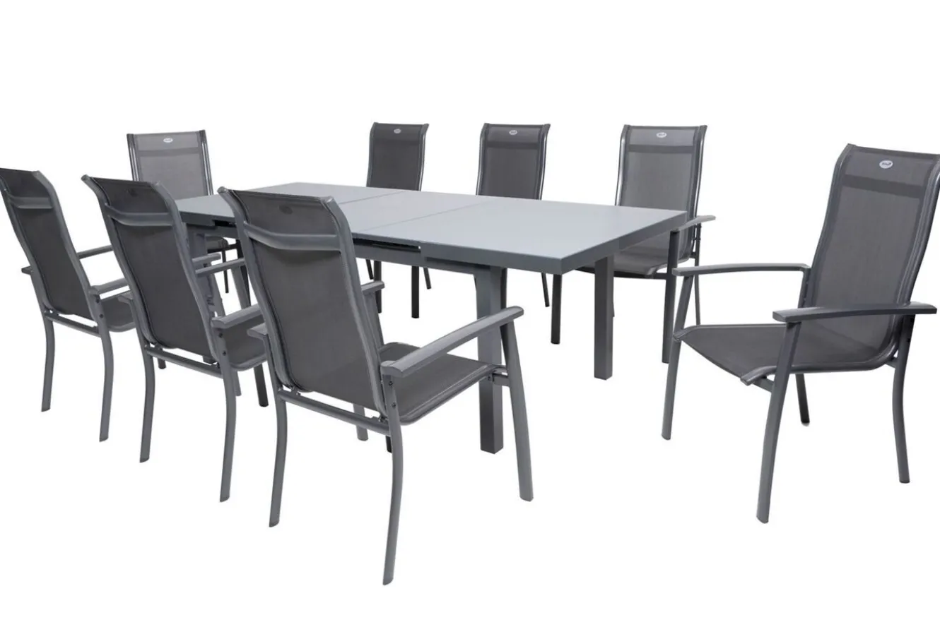 HARTMAN Alice Comfort Garten-Essgruppe, xerix, Alu/Textilene, Tisch 180/240x100cm, 8 Stapelsessel