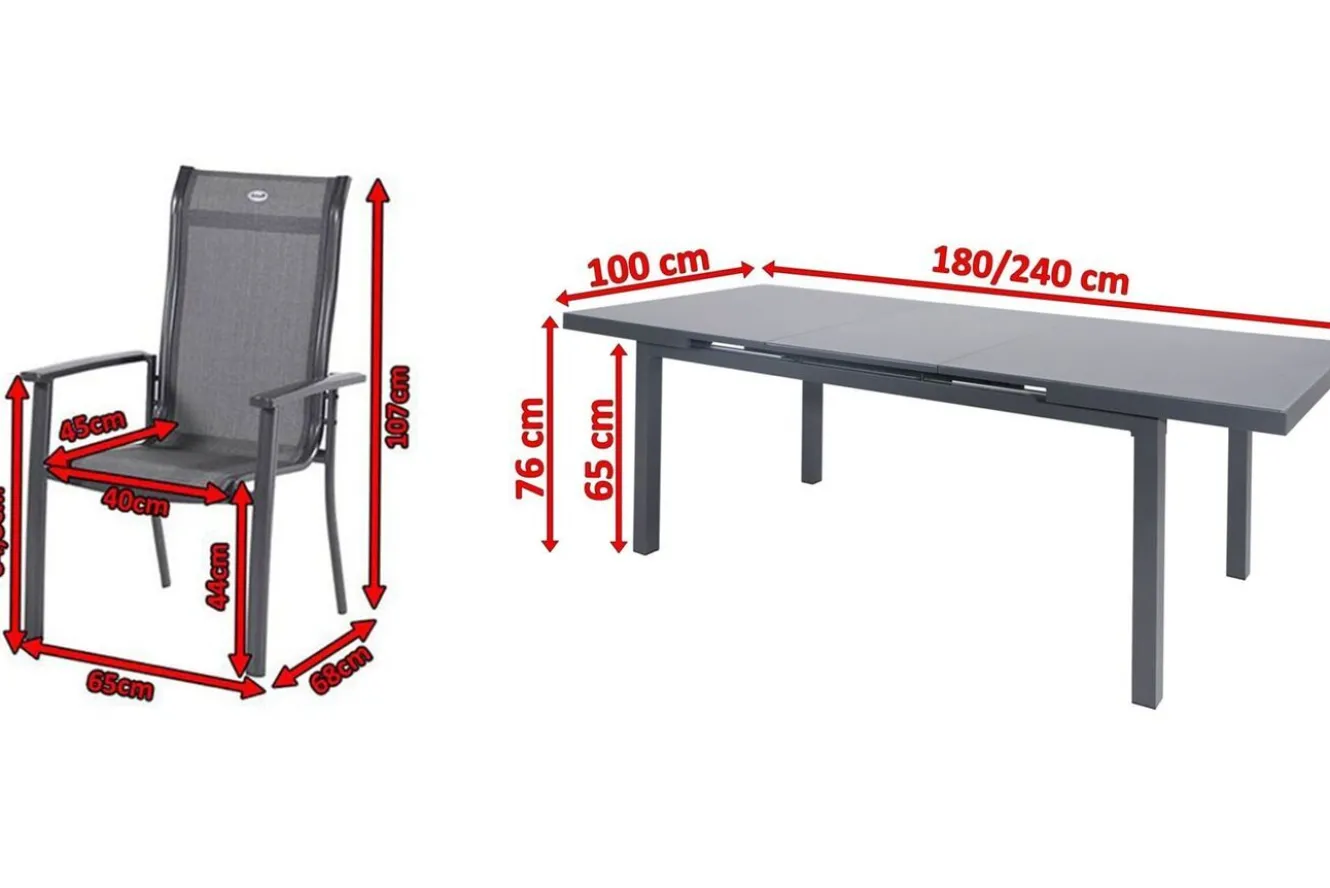 HARTMAN Alice Comfort Garten-Essgruppe, xerix, Alu/Textilene, Tisch 180/240x100cm, 8 Stapelsessel