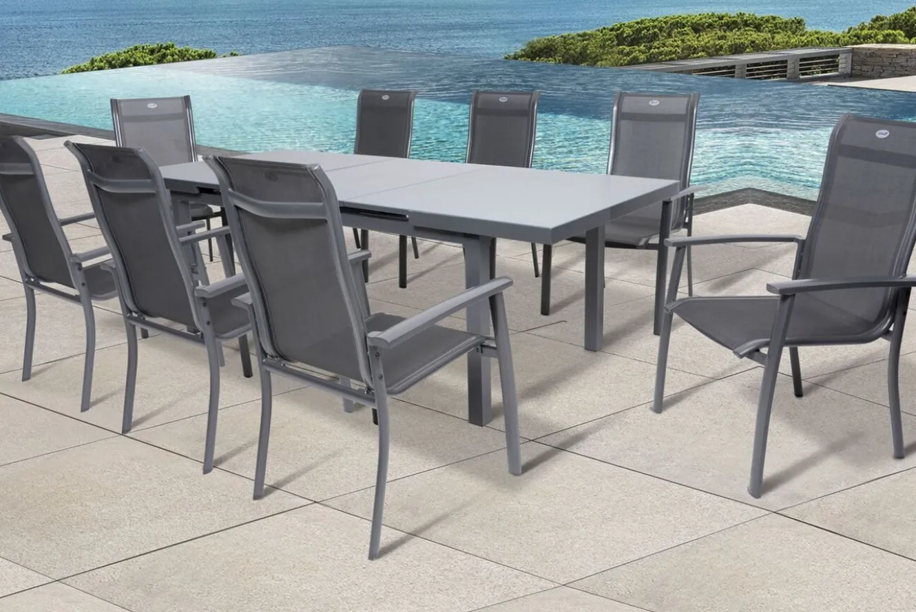 HARTMAN Alice Comfort Garten-Essgruppe, xerix, Alu/Textilene, Tisch 180/240x100cm, 8 Stapelsessel