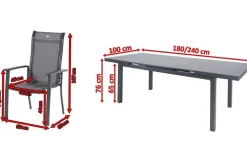 HARTMAN Alice Comfort Garten-Essgruppe, xerix, Alu/Textilene, Tisch 180/240x100cm, 8 Stapelsessel