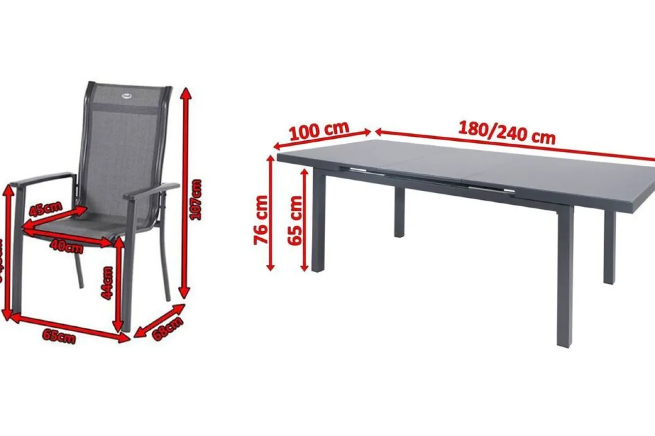 HARTMAN Alice Comfort Garten-Essgruppe, xerix, Alu/Textilene, Tisch 180/240x100cm, 8 Stapelsessel