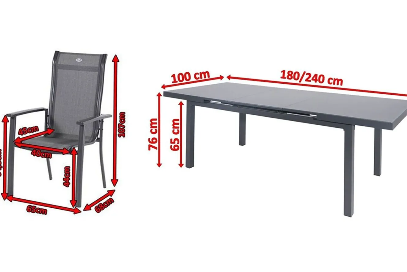 HARTMAN Alice Comfort Garten-Essgruppe, xerix, Alu/Textilene, Tisch 180/240x100cm, 6 Stapelsessel