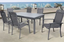 HARTMAN Alice Comfort Garten-Essgruppe, xerix, Alu/Textilene, Tisch 180/240x100cm, 6 Stapelsessel