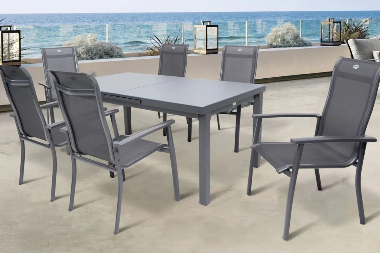 HARTMAN Alice Comfort Garten-Essgruppe, xerix, Alu/Textilene, Tisch 180/240x100cm, 6 Stapelsessel