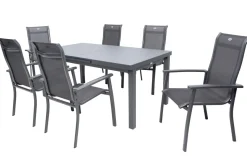 HARTMAN Alice Comfort Garten-Essgruppe, xerix, Alu/Textilene, Tisch 180/240x100cm, 6 Stapelsessel