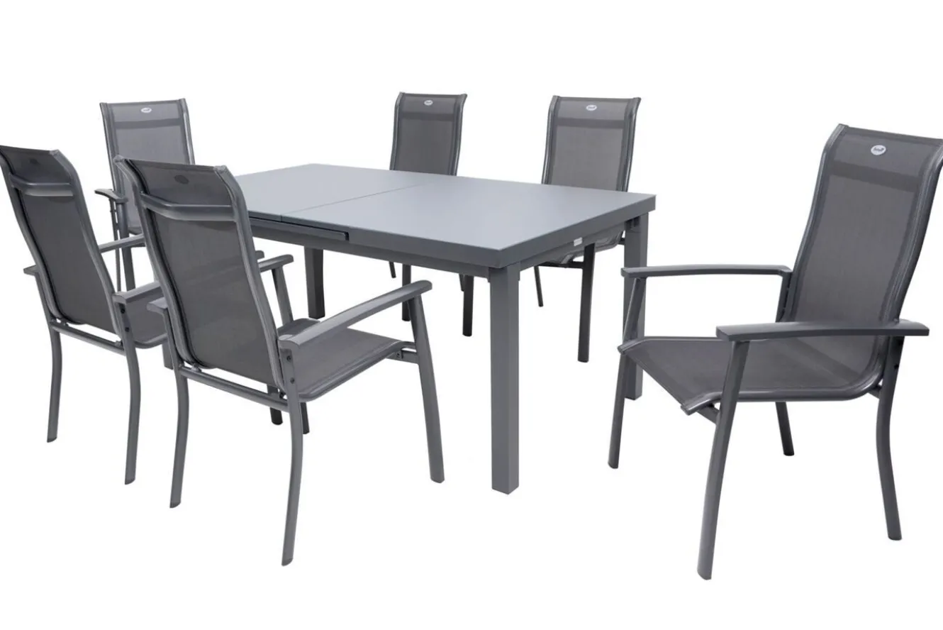 HARTMAN Alice Comfort Garten-Essgruppe, xerix, Alu/Textilene, Tisch 180/240x100cm, 6 Stapelsessel