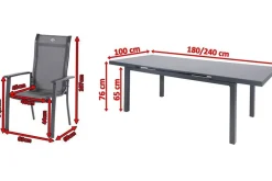 HARTMAN Alice Comfort Garten-Essgruppe, xerix, Alu/Textilene, Tisch 180/240x100cm, 6 Stapelsessel