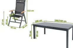 HARTMAN Alice Garten-Essgruppe, 8 Personen, ausziehbar, 180-240cm, Alu/Textilene, Klappstühle