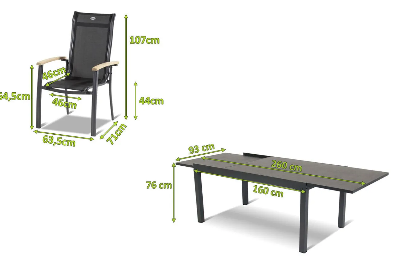 HARTMAN Alice Garten-Essgruppe, xerix/natur, Alu/Teak, 4x4 Textilen, 4 Stapelsessel, 260/160x90cm