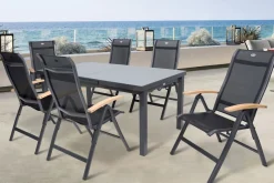 HARTMAN Alice Garten-Essgruppe, xerix, Alu/4x4 Textilen, Tisch 180/240x100cm, 6 Klappstühle