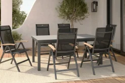 HARTMAN Alice Garten-Essgruppe, xerix, Alu/4x4 Textilen, Tisch 180/240x100cm, 6 Klappstühle