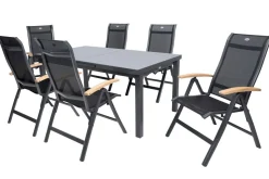 HARTMAN Alice Garten-Essgruppe, xerix, Alu/4x4 Textilen, Tisch 180/240x100cm, 6 Klappstühle