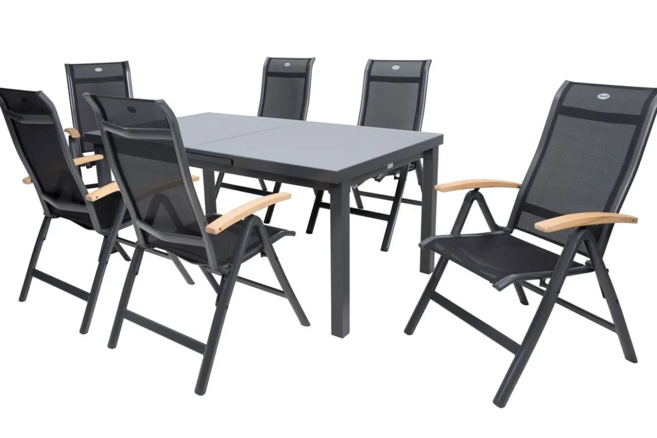 HARTMAN Alice Garten-Essgruppe, xerix, Alu/4x4 Textilen, Tisch 180/240x100cm, 6 Klappstühle