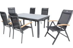 HARTMAN Alice Garten-Essgruppe, xerix, Alu/4x4 Textilen, Tisch 180/240x100cm, 4 Stapel-, 2 Klappstühle