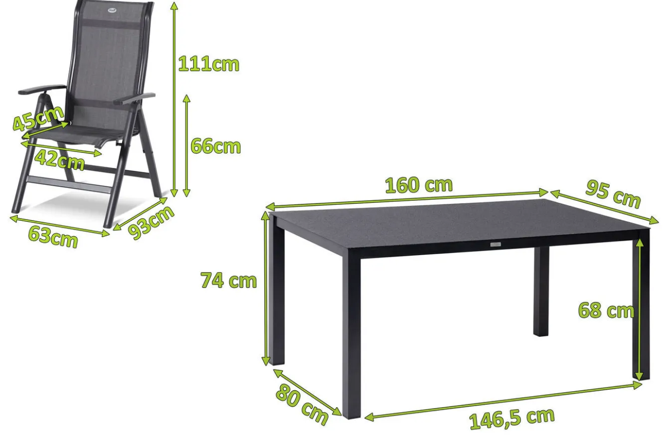 HARTMAN Alice Garten-Essgruppe, xerix/anthrazit, Alu/Textil, 160 x 95 cm, 6 Klappstühle