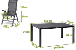 HARTMAN Alice Garten-Essgruppe, xerix/anthrazit, Alu/Textil, 160 x 95 cm, 6 Klappstühle