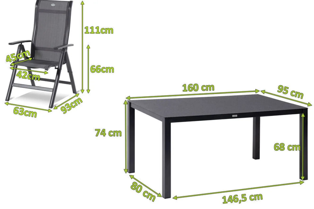 HARTMAN Alice Garten-Essgruppe, xerix/anthrazit, Alu/Textil, 160 x 95 cm, 6 Klappstühle
