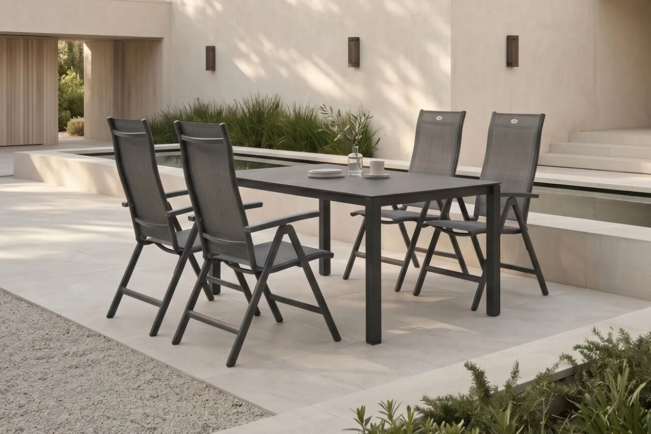 HARTMAN Alice Garten-Essgruppe, xerix/anthrazit, Alu/Textil, 160 x 95 cm, 4 Klappstühle