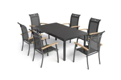 HARTMAN Alice Garten-Essgruppe, xerix, Alu/4x4 Textilen, Tisch 180/240x100cm, 6 Stapelsessel
