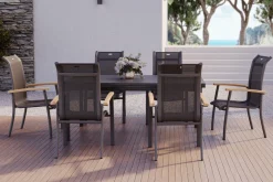 HARTMAN Alice Garten-Essgruppe, xerix, Alu/4x4 Textilen, Tisch 180/240x100cm, 6 Stapelsessel