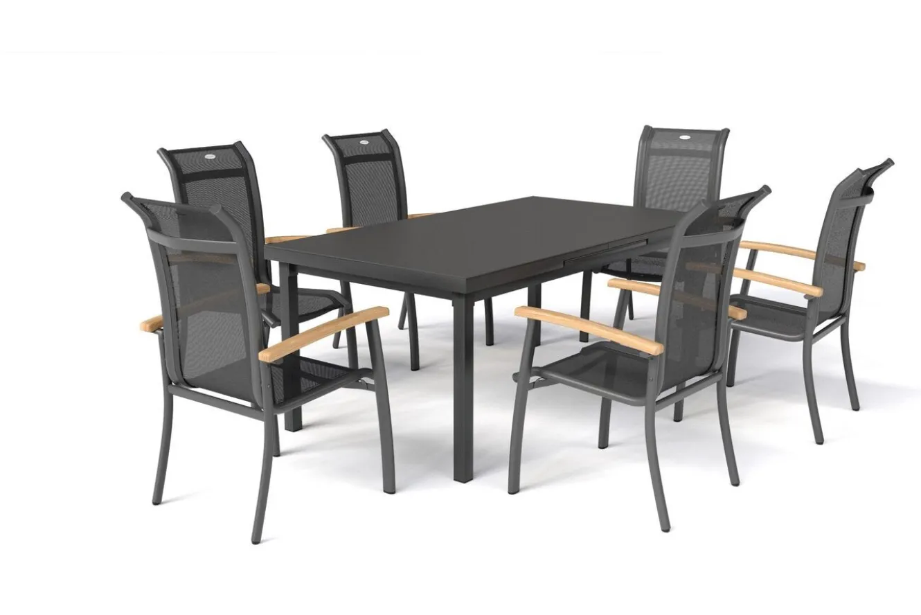 HARTMAN Alice Garten-Essgruppe, xerix, Alu/4x4 Textilen, Tisch 180/240x100cm, 6 Stapelsessel