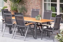 HARTMAN Alice Garten-Essgruppe, xerix/natur, Alu/Teak, 4x4 Textilen, 4 Klappstühle, 2 Stapelsessel, inkl. Ausziehtisch, 150/210x90cm