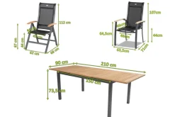 HARTMAN Alice Garten-Essgruppe, xerix/natur, Alu/Teak, 4x4 Textilen, 4 Klappstühle, 2 Stapelsessel, inkl. Ausziehtisch, 150/210x90cm
