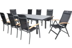 HARTMAN Alice Garten-Essgruppe, xerix, Alu/4x4 Textilen, Tisch 180/240x100cm, 6 Stapel-, 2 Klappstühle