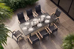 HARTMAN Alice Garten-Essgruppe, xerix, Alu/4x4 Textilen, Tisch 180/240x100cm, 6 Stapel-, 2 Klappstühle