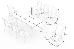 HARTMAN Alice Garten-Essgruppe, xerix, Alu/4x4 Textilen, Tisch 180/240x100cm, 6 Stapel-, 2 Klappstühle