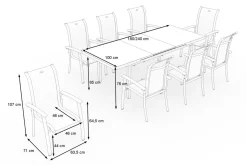 HARTMAN Alice Garten-Essgruppe, xerix, Alu/4x4 Textilen, Tisch 180/240x100cm, 8 Stapelsessel