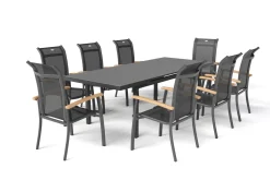 HARTMAN Alice Garten-Essgruppe, xerix, Alu/4x4 Textilen, Tisch 180/240x100cm, 8 Stapelsessel