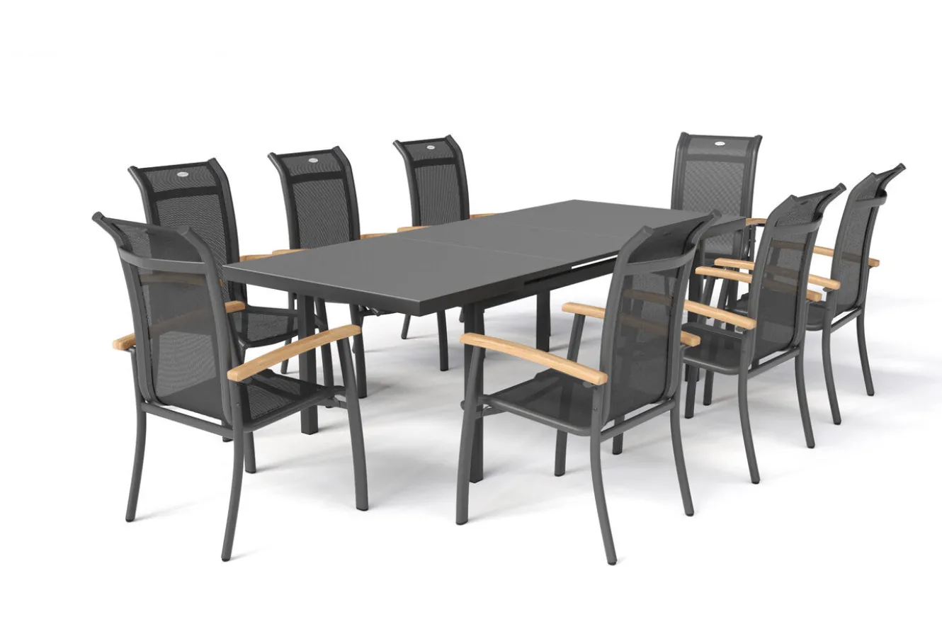 HARTMAN Alice Garten-Essgruppe, xerix, Alu/4x4 Textilen, Tisch 180/240x100cm, 8 Stapelsessel