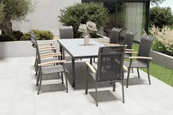 HARTMAN Alice Garten-Essgruppe, xerix, Alu/4x4 Textilen, Tisch 180/240x100cm, 8 Stapelsessel