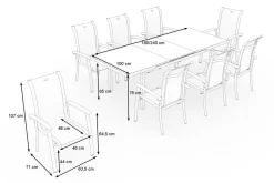 HARTMAN Alice Garten-Essgruppe, xerix, Alu/4x4 Textilen, Tisch 180/240x100cm, 8 Stapelsessel