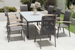 HARTMAN Alice Garten-Essgruppe, xerix, Alu/4x4 Textilen, Tisch 180/240x100cm, 8 Stapelsessel