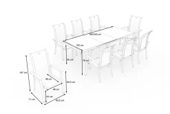 HARTMAN Alice Garten-Essgruppe, xerix, Alu/4x4 Textilen, Tisch 180/240x100cm, 8 Stapelsessel
