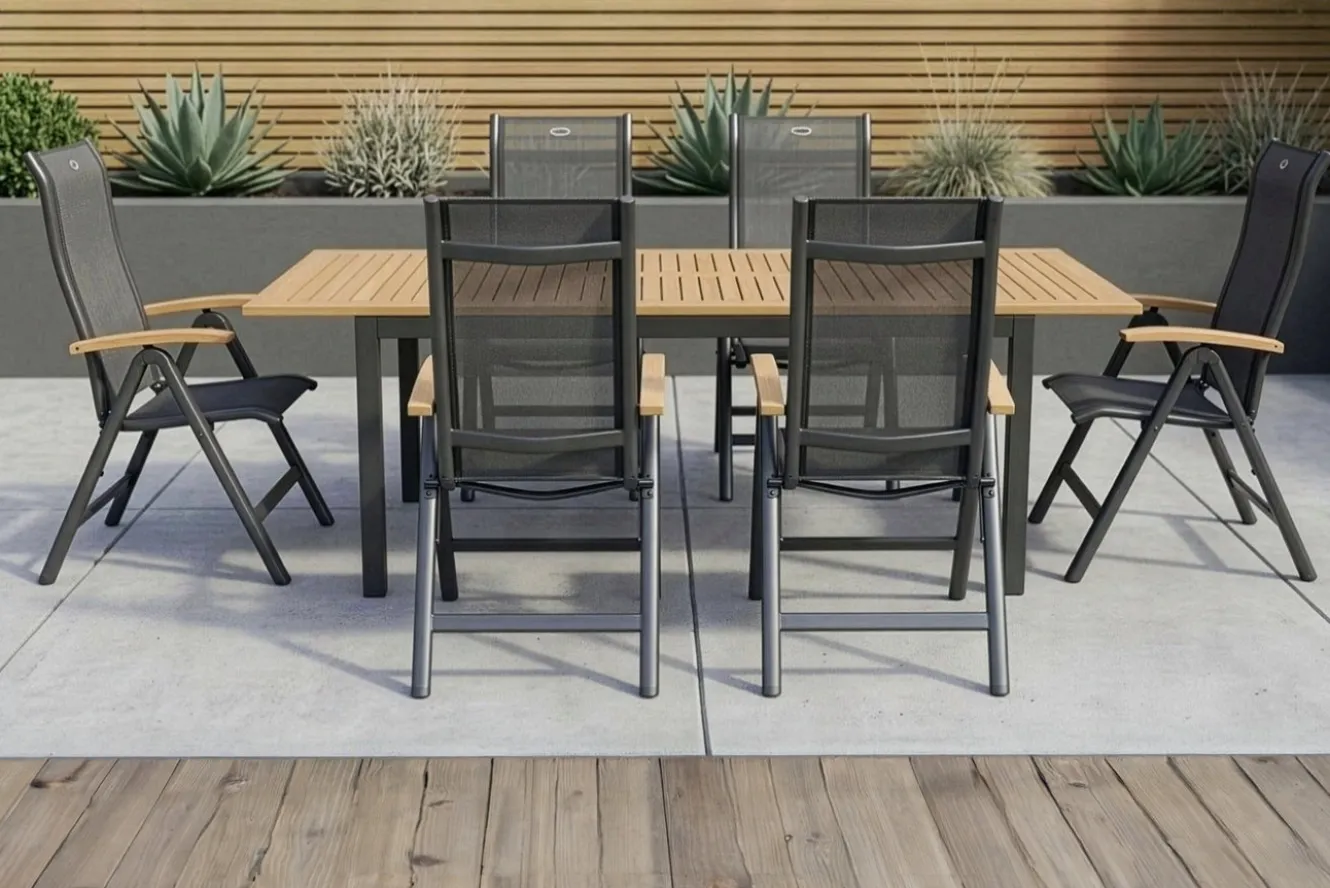 Hartman Alice Garten-Essgruppe, 6 Personen, ausziehbarer Tisch 150–210 cm, Aluminium/Teakholz FSC®-zertifiziert